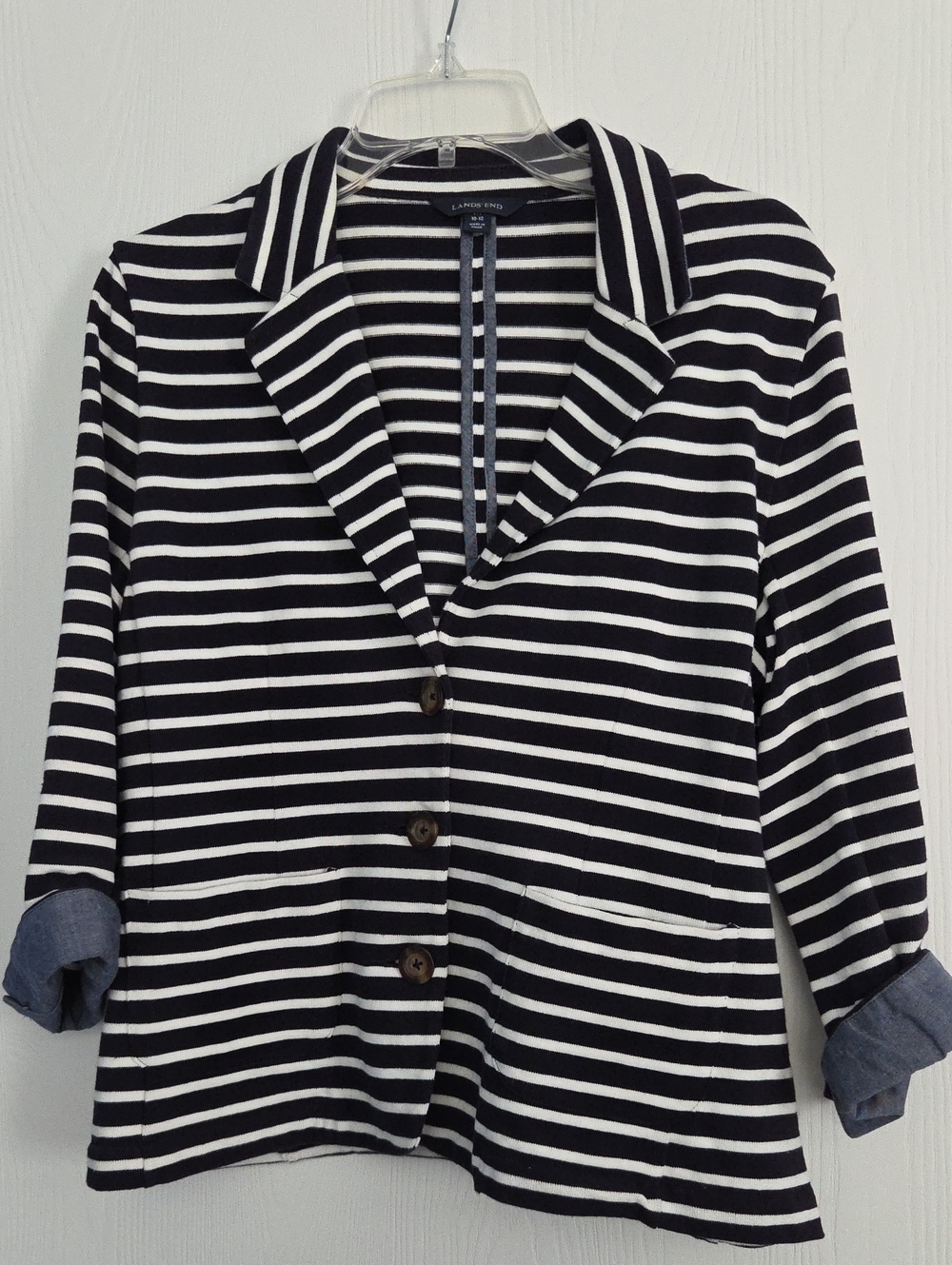Land's End Navy & White Striped Blazer Jacket